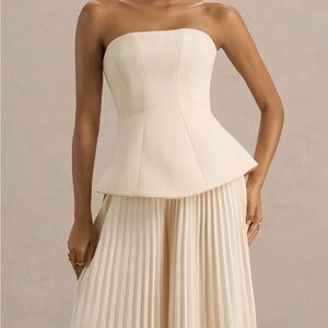 Club London Nude Bandeau Jumpsuit with Pleated Trousers